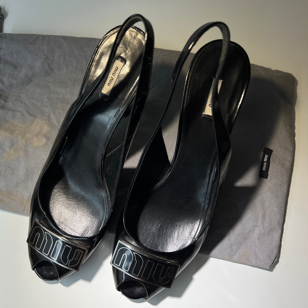 Miumiu Vintage Logo Slingback Kitten Heels